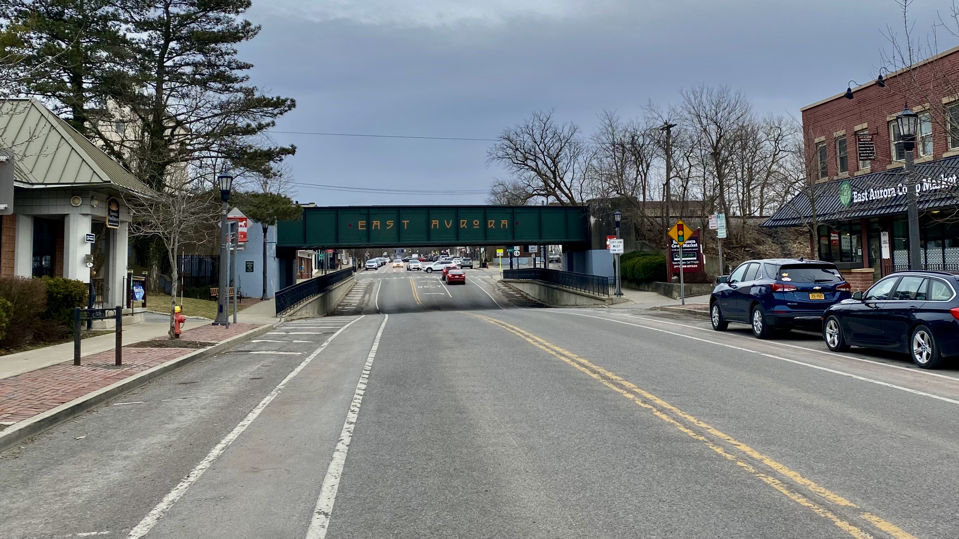 Former Pennsylvania Railroad overpass bridge above Main Street, East Aurora, New York (Featuring That Arts & Crafts Typeface) - 20230216